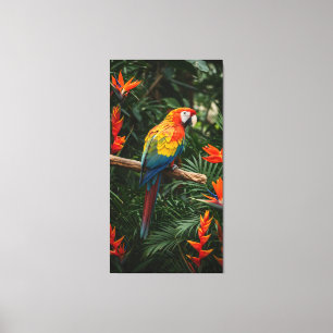 Kleurrijke papegaai op een tak in weelderige trope canvas afdruk