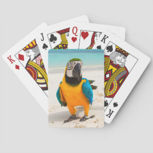 Kleurrijke papegaai op het witte zand pokerkaarten