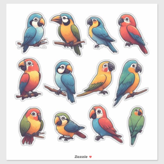 Kleurrijke papegaai sticker set – Cute tropische v (Vel)