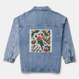 Kleurrijke papegaaien Tropische kunst Denim Jacket