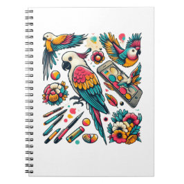 Kleurrijke papegaaien Tropische kunst Notitieboek