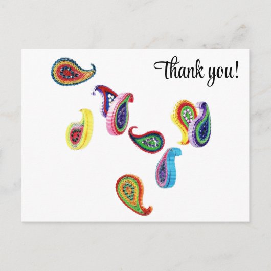 Kleurrijke Papier Gewatteerde Paisleys Dank u Brie Briefkaart (Voorkant)
