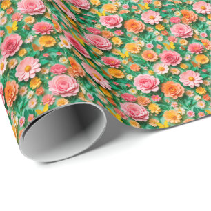 Kleurrijke papieren bloemen en vlinders cadeaupapier