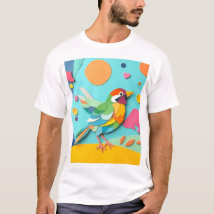 Kleurrijke Papieren Collage Vogel T-shirt