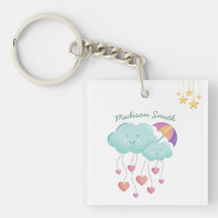Kleurrijke paraplu met Schattigee wolken Sleutelhanger