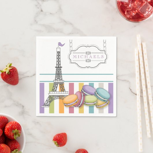 Kleurrijke Paris Macaron Eiffeltoren Monogram Papi Servet (Insitu)