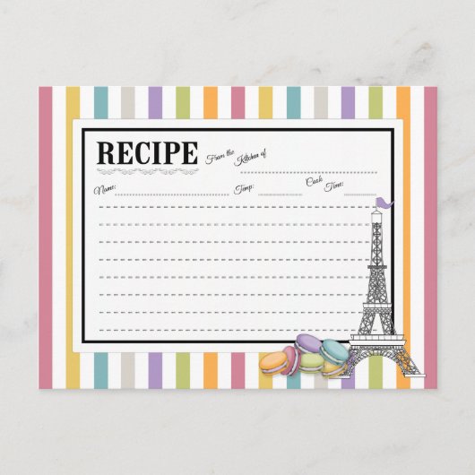 Kleurrijke Paris Macarons Eiffel Tower Recipcard Briefkaart (Voorkant)