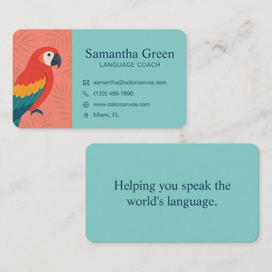 Kleurrijke Parrot Language Tutor Visitekaartje (Voorkant / Achterkant)