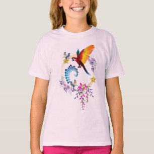 "Kleurrijke Parrot Print Meisjes T-shirt - Tropisc