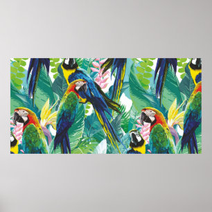 kleurrijke parrots en exotische bloemen poster