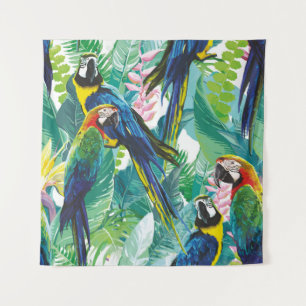 kleurrijke parrots en exotische bloemen wandkleed