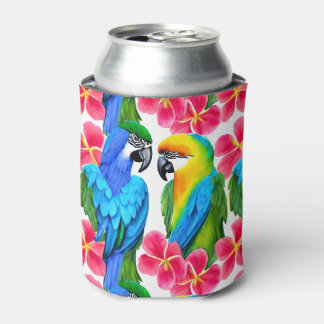 Kleurrijke parrots met tropische bloemen gooien pi blikjeskoeler
