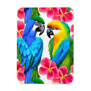 Kleurrijke parrots met tropische bloemen magneet