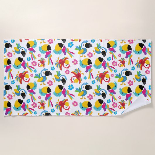 Kleurrijke parrots, tropische parrots, vogels, blo strandlaken (Voorkant)