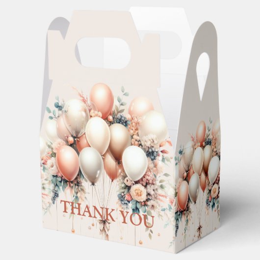 Kleurrijke Partij Witte Perzik Bloemen Ballonnen Bedankdoosjes (Geopend)