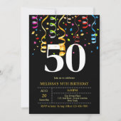 Kleurrijke Party Confetti Ribbon Black Verjaardag Kaart (Voorkant)