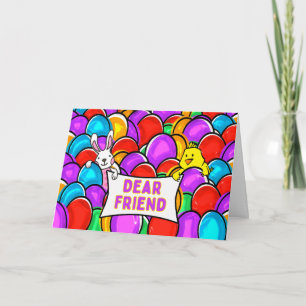 Kleurrijke Pasen Eieren Konijn en Kuiken Kaart