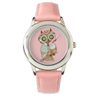Kleurrijke pasta's Retro Floral Owl Horloge