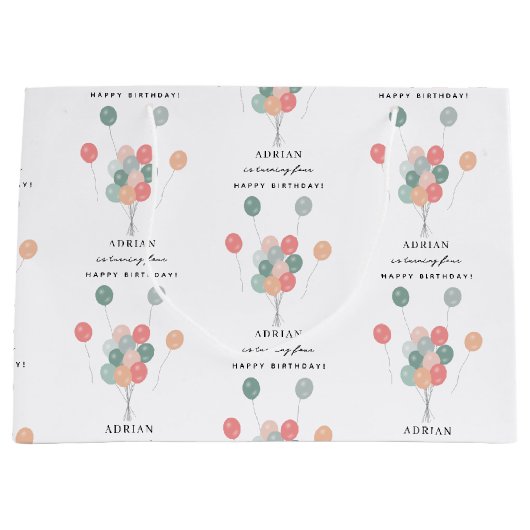 Kleurrijke Pastel Ballonnen Moderne Verjaardag Naa Groot Cadeauzakje (Voorkant)