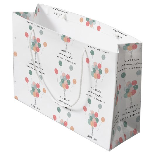 Kleurrijke Pastel Ballonnen Moderne Verjaardag Naa Groot Cadeauzakje (Achterkant Gekanteld)
