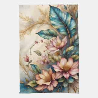 Kleurrijke pastel bloemen en bladeren theedoek