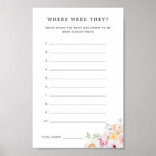 Kleurrijke pastel bloemen waar waren ze spel poster