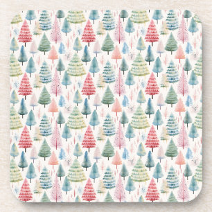 Kleurrijke Pastel Christmas Pine Trees Patroon Bier Onderzetter