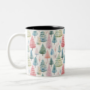 Kleurrijke Pastel Christmas Pine Trees Patroon Tweekleurige Koffiemok