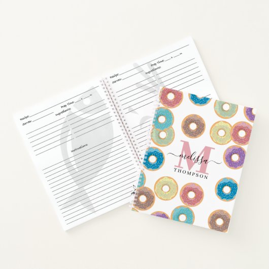 Kleurrijke Pastel Donuts & Sprinkles Monogram Rece Notitieboek (Binnen)