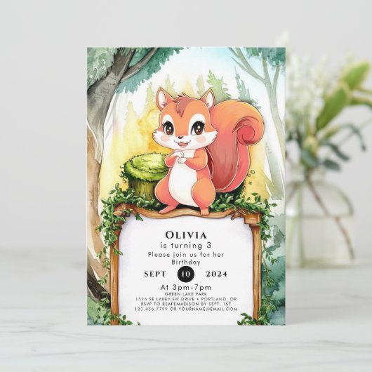Kleurrijke pastel eekhoorn verjaardag kaart (Staand voorkant)