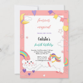 Kleurrijke pastel eenhoorn verjaardag uitnodiginge kaart