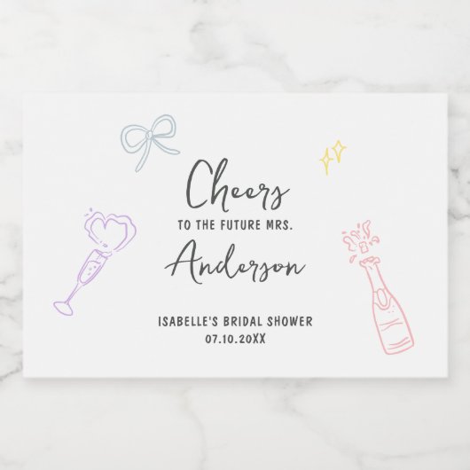 Kleurrijke Pastel Hand getrokken Vrijgezellenfeest Sparkling Wijnetiket (Enkel label)