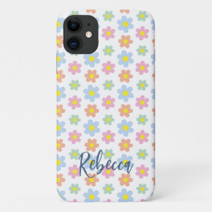 Kleurrijke pastel hippy bloemen girly 70s ontwerp iPhone 11 hoesje