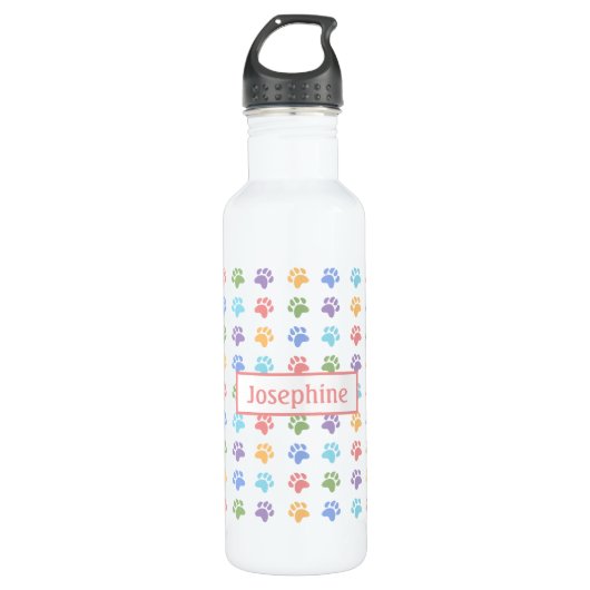 Kleurrijke pastel hond poot prints met aangepaste  waterfles  (Voorkant)