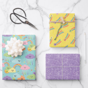 Kleurrijke Pastel Kawaii Wolken Kinder Inpakpapier Vel