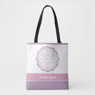 Kleurrijke pastel leraar waardering mandala naam draagtas