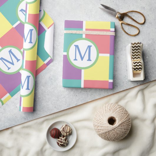 Kleurrijke Pastel Modern Custom Monogram Initiaal Cadeaupapier (Crafts)