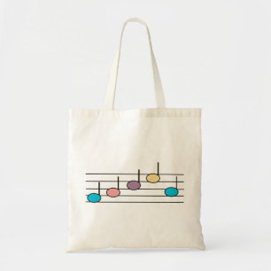Kleurrijke pastel muzieknoten op notenbalk tote bag