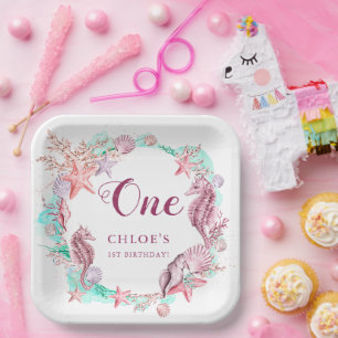 Kleurrijke Pastel Onder het Zee Verjaardag Papieren Bordje