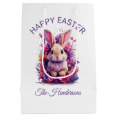 Kleurrijke Pastel Paashaas & Bloemen Aangepaste te Medium Cadeauzakje (Achterkant)