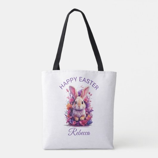 Kleurrijke pastel paashaas & Waterverf bloemen Draagtas (Achterkant)