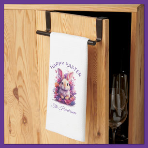 Kleurrijke pastel paashaas & Waterverf bloemen Theedoek