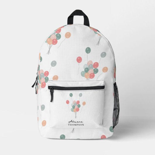 Kleurrijke Pastel partij ballonnen aangepaste naam Bedrukte Rugzak (Voorkant)