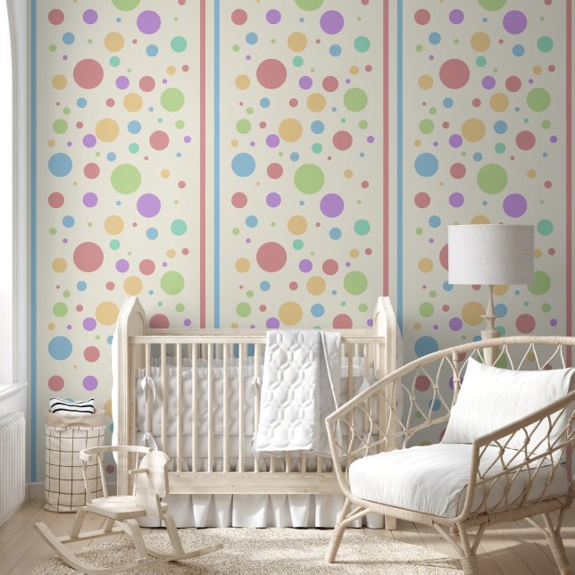 Kleurrijke Pastel Polka Dots and Stripes Behang (Kinderen)