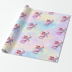 Kleurrijke pastel regenboog axolotl cadeaupapier