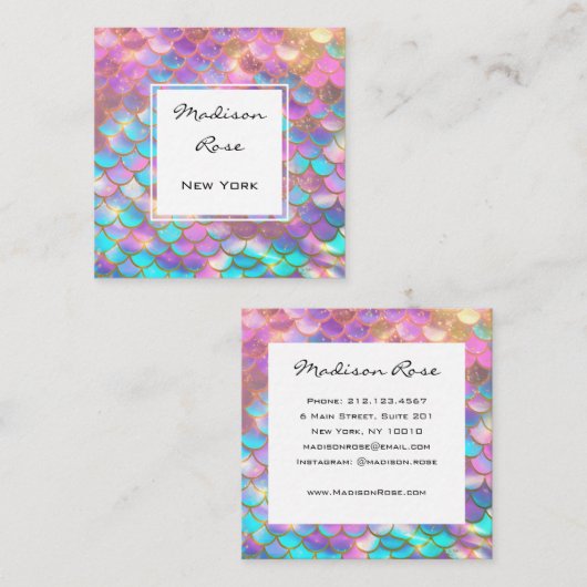 Kleurrijke pastel regenboog eenhoorn gouden zeemee vierkante visitekaartje (Voorkant / Achterkant)