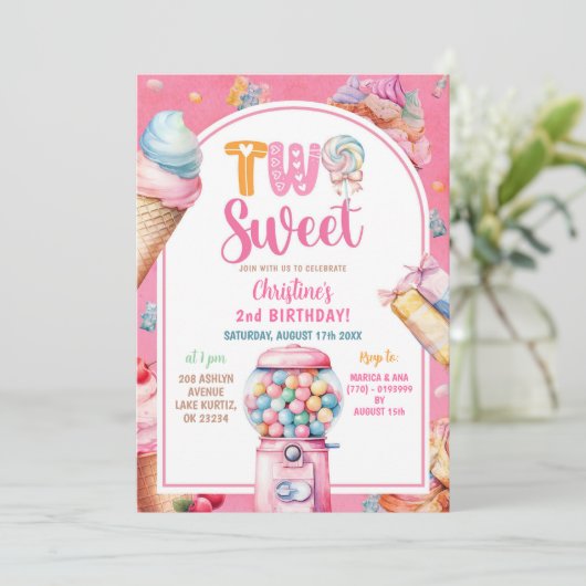 Kleurrijke pastel Snoepjes twee lieve 2e verjaarda Kaart (Staand voorkant)