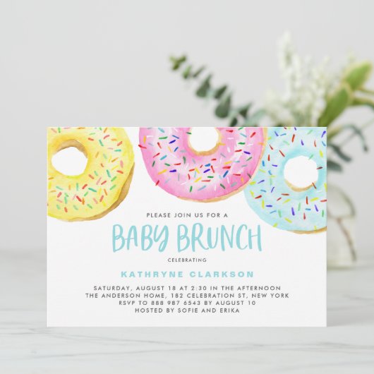 Kleurrijke pastel Sprinkle Donuts Baby Brunch Kaart (Staand voorkant)