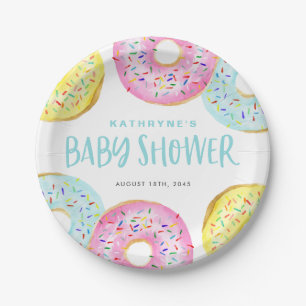 Kleurrijke Pastel Sprinkle Donuts Baby shower Papieren Bordje