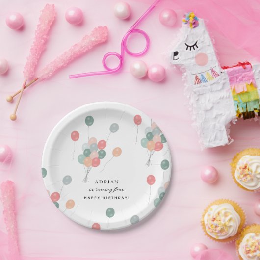 Kleurrijke Pastel Verjaardagsfeestballonnen Modern Papieren Bordje (Feest)